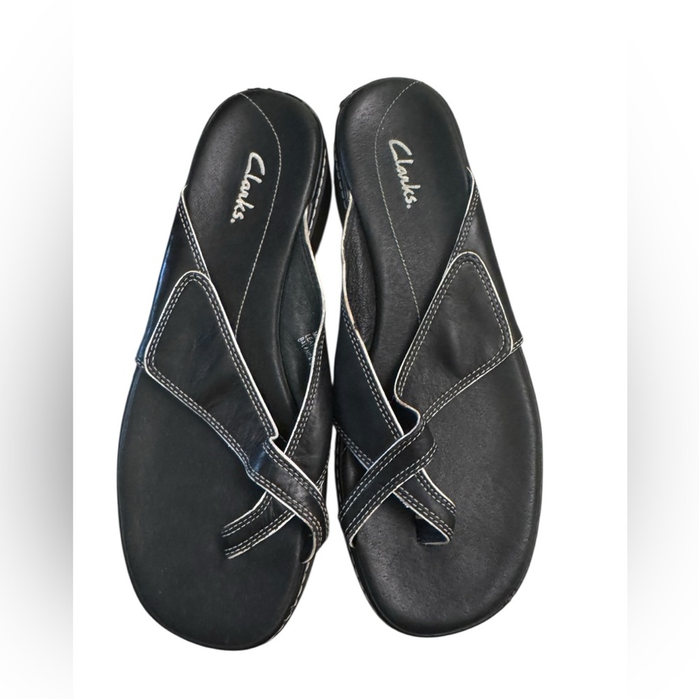 Clarks Black Leather Thong/Flip-Sandals Women’s Comfortable Everyday Style Sz 9‎